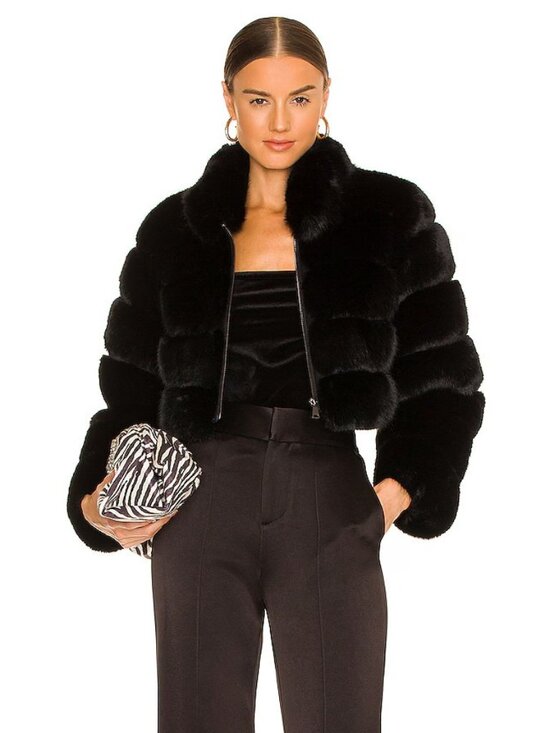 Adrienne Landau Jackets & Blazers - Adrienne Landau Faux Fox Fur Jacket in Jet Black